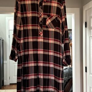 J. Jill Black and Red Plaid Button-Up Dress